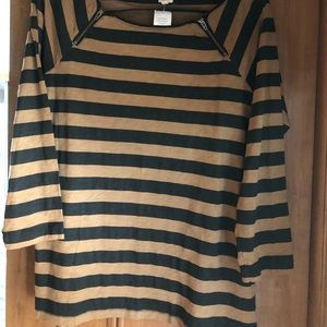 J. Crew Black, Carmel Stripe LS Medium Tee